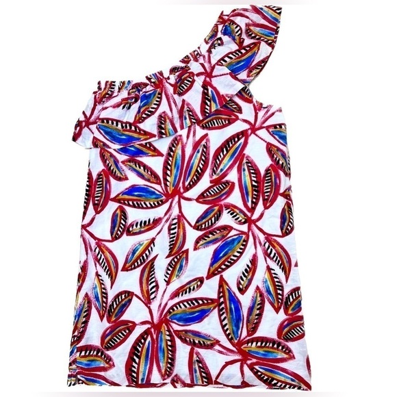 J. Crew Tropical Floral One Shoulder Linen + Cotton Blend Ruffle Dress Small - Picture 2 of 5